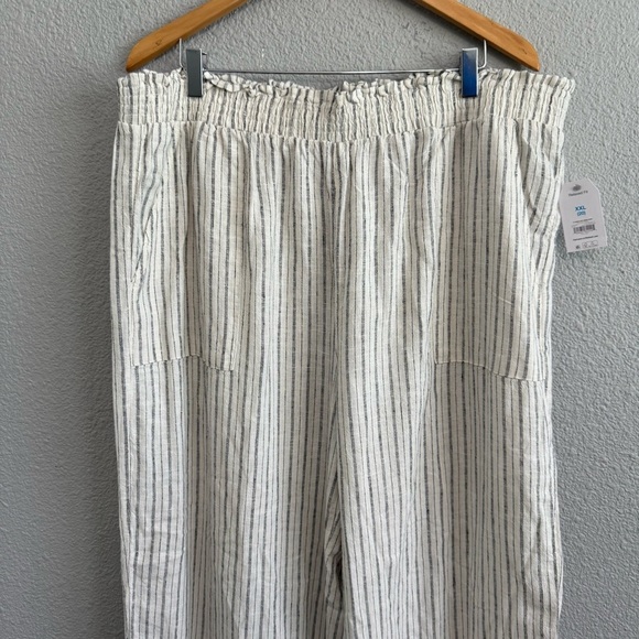 Smocked waist Wide Leg Striped Linen Blend Pants Size XXL (20) NWT Pockets - Picture 3 of 10